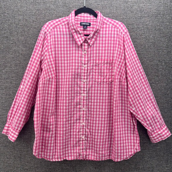 Lands End Womens Button Down Shirt Size 1X Gingham Check Preppy Career Business - Picture 1 of 11